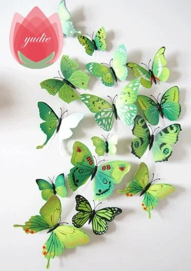 12Pcs DIY Lifelike 3D Multicolor Butterfly Magnet Fridge Magnet Wall Stickers Kids Baby Rooms Kitchen Home Decoration Free Glue