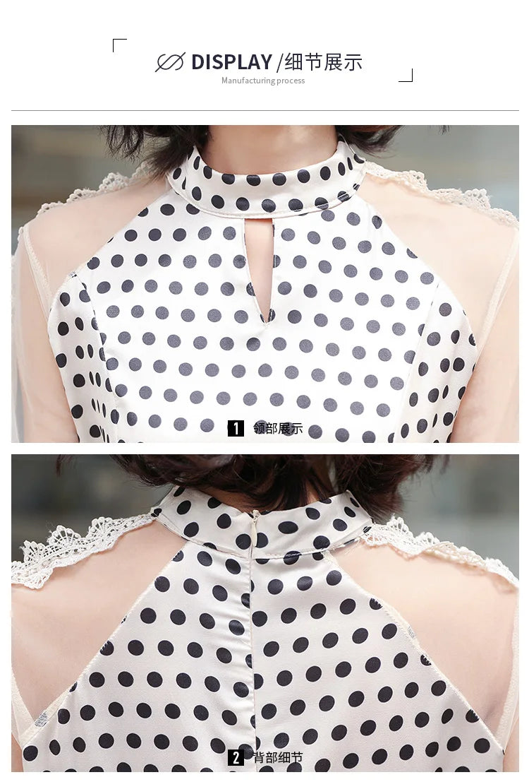 Transparent Long-Sleeved Chiffon Dress for Ladies, Polka Dot, Elegant Temperament, Fashion, New