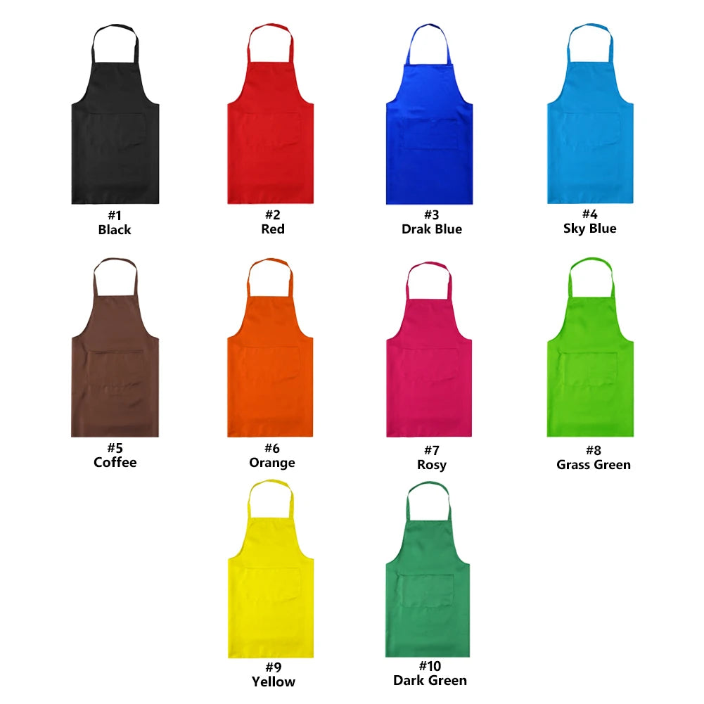 Polyester+ Cotton Blend Sleeveless Apron Black Red Coffee Orange Anti-wear Cooking Kitchen Bib Women Men Aprons With Big Pocket