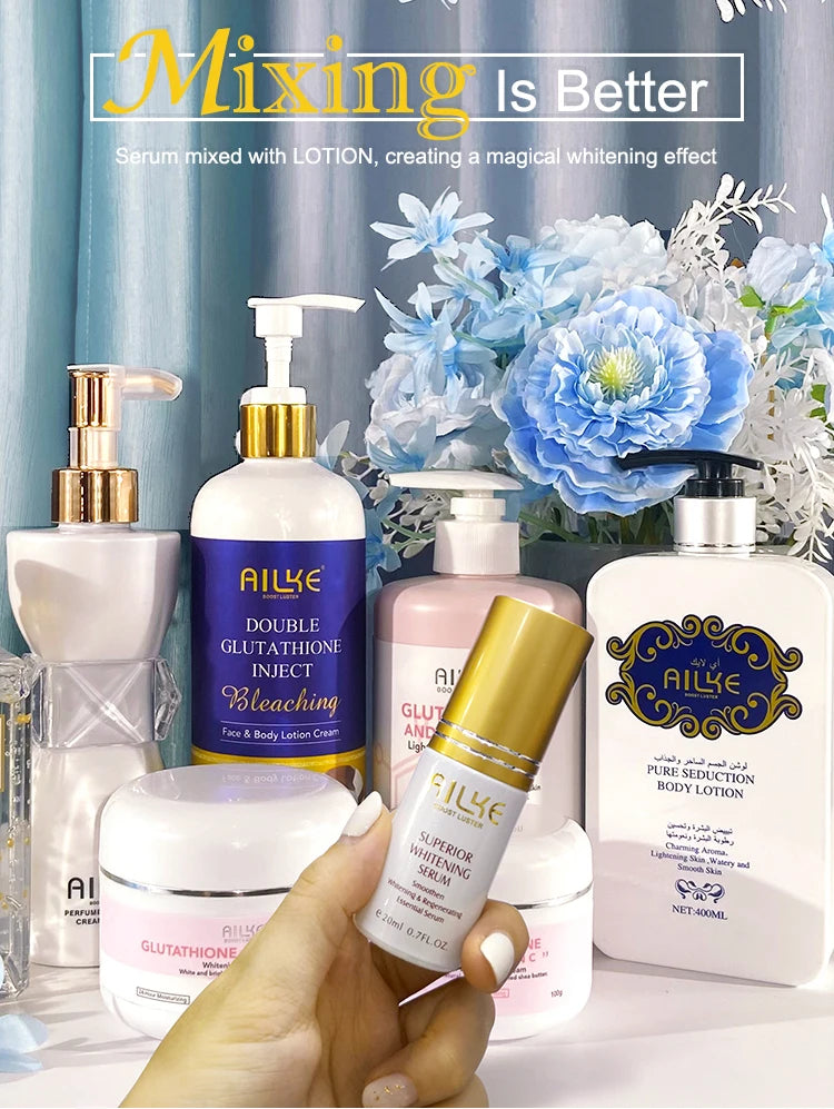 AILKE Whitening Remove Black Spots Facial Skin Care Lotion Moisturizing Cream Body Glutathion Vitamin C Black Skin Face New Set