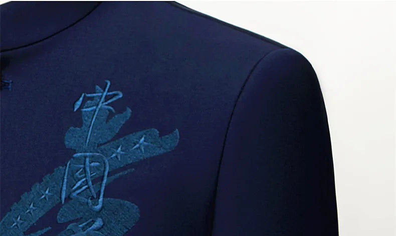 White Men's Stand Collar Chinese Style Slim Fit Two Piece Suit Set / Men Zhong Shan Blazer Jacket Coat Pants Trousers 2 Pcs 7XL
