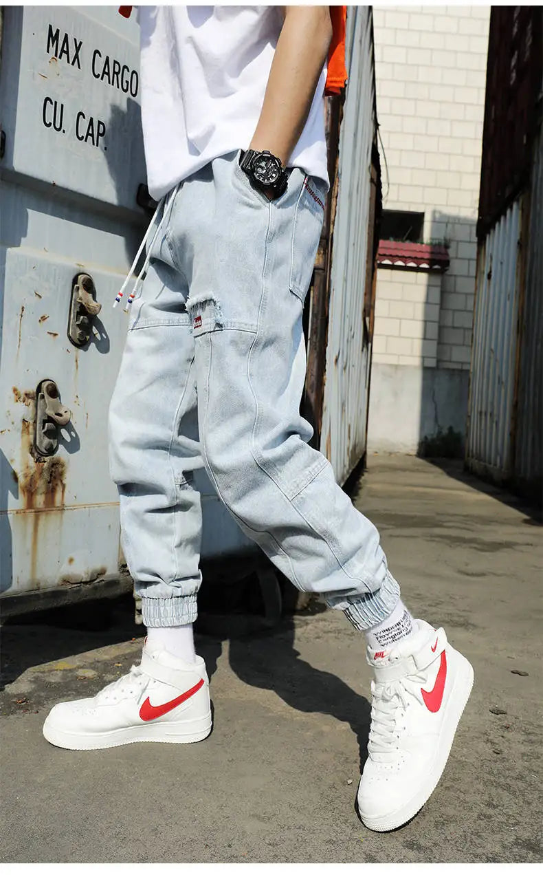 2025 New Streetwear Hip Hop Cargo Pants Men's Jeans Elastic Harun Joggers In Autumn and Spring Men ClothIng