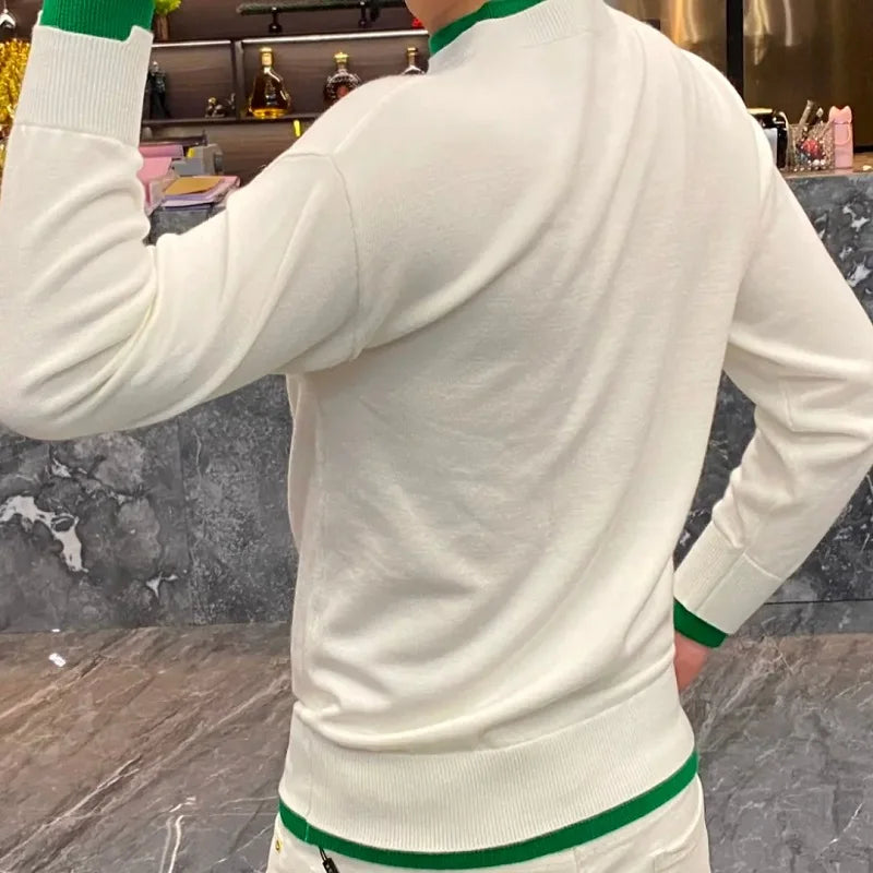 Autumn/Winter Casual Men's Sweater Long Sleeve Pullovers Fashion Contrast Crew Neck Sweatshirt Streetwear Men Clothing M-4XL