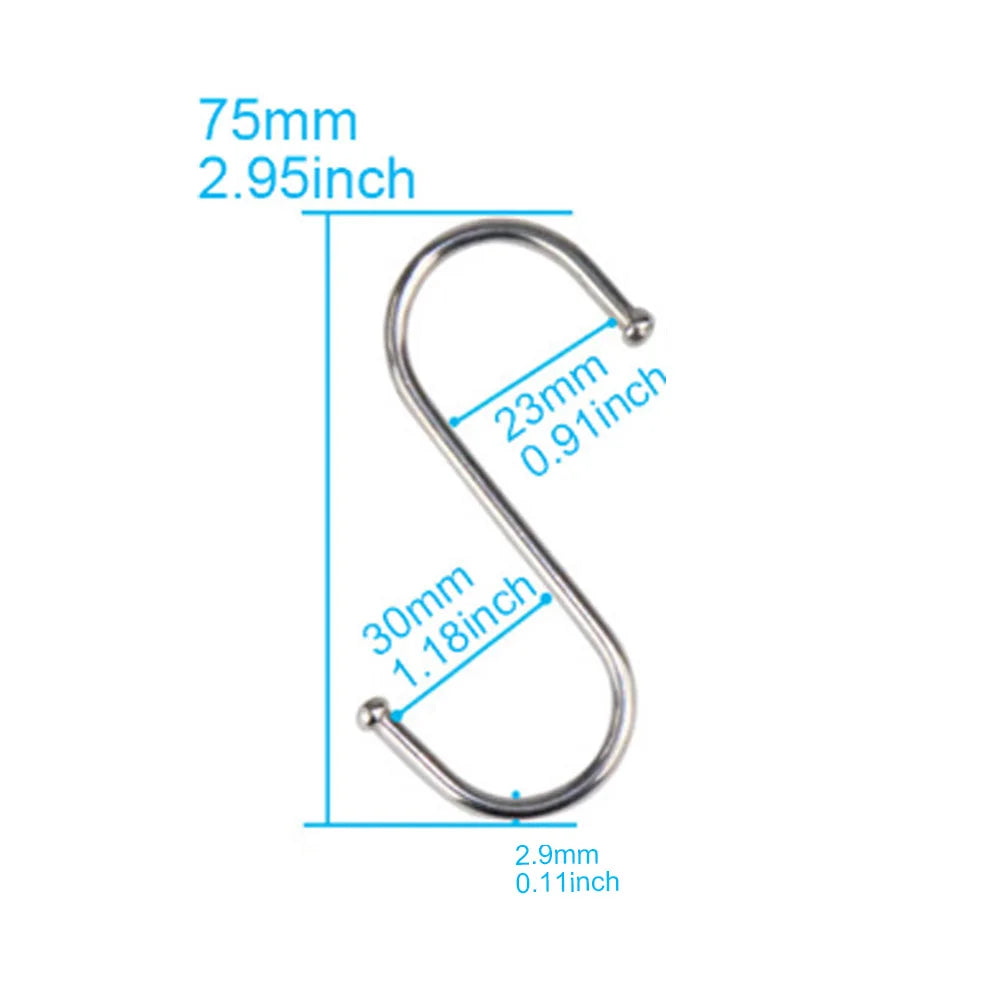 10pcs Stainless Steel S Hooks with Sharp Tip Utensil Meat Clothes Hanger Hanging Hooks for Butcher Shop Kitchen Baking Tools
