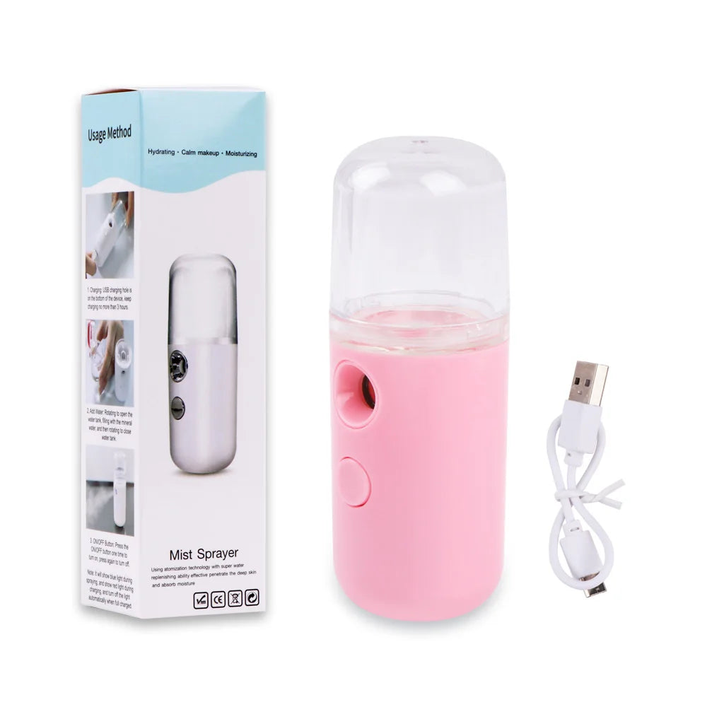 Face Steamer Humidifier USB Rechargeable Nano Mist Sprayer Facial Nebulizer Steamer Moisturizing Beauty Device Face Skin Care