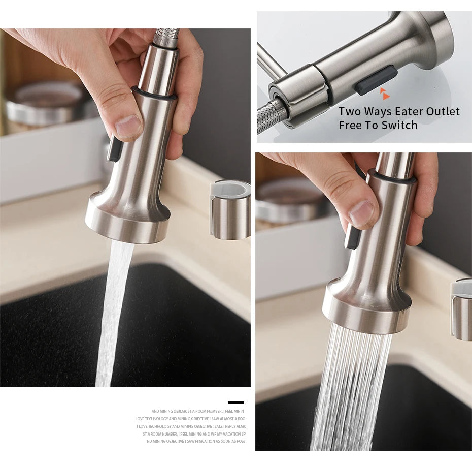 Kitchen Faucets Brush Brass Faucets for Kitchen Sink Single Lever Pull Down Spring Spout Mixers Tap Hot Cold Water Crane 9009