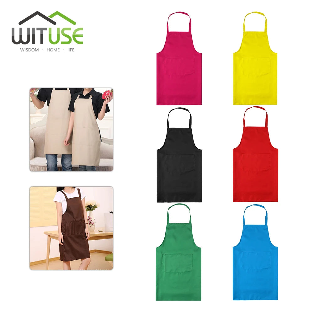 Polyester+ Cotton Blend Sleeveless Apron Black Red Coffee Orange Anti-wear Cooking Kitchen Bib Women Men Aprons With Big Pocket
