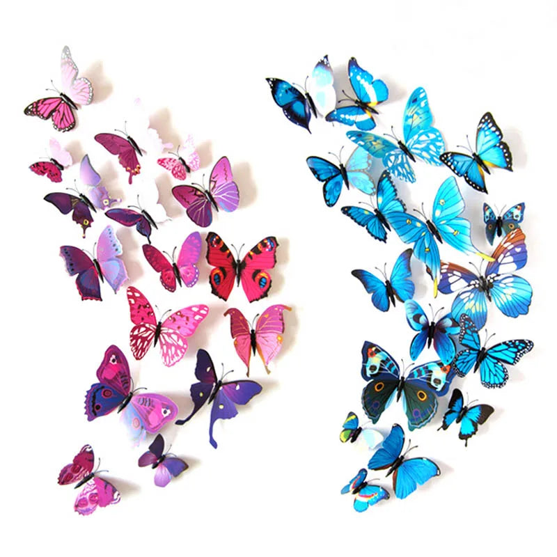 12Pcs DIY Lifelike 3D Multicolor Butterfly Magnet Fridge Magnet Wall Stickers Kids Baby Rooms Kitchen Home Decoration Free Glue