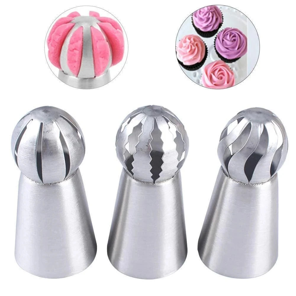 Russian Piping Nozzle 3 Styles Sphere Ball Icing Confectioners Pastry Tips Sugarcraft Cupcake Decorator Kitchen Bakeware Tools