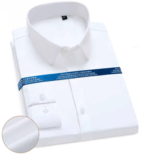 Men's Silk Touch Long Sleeve Non-iron Dress Shirt Without Pocket Stretchy Silky Regular Fit Wrinkle Free Business Casual Shirts