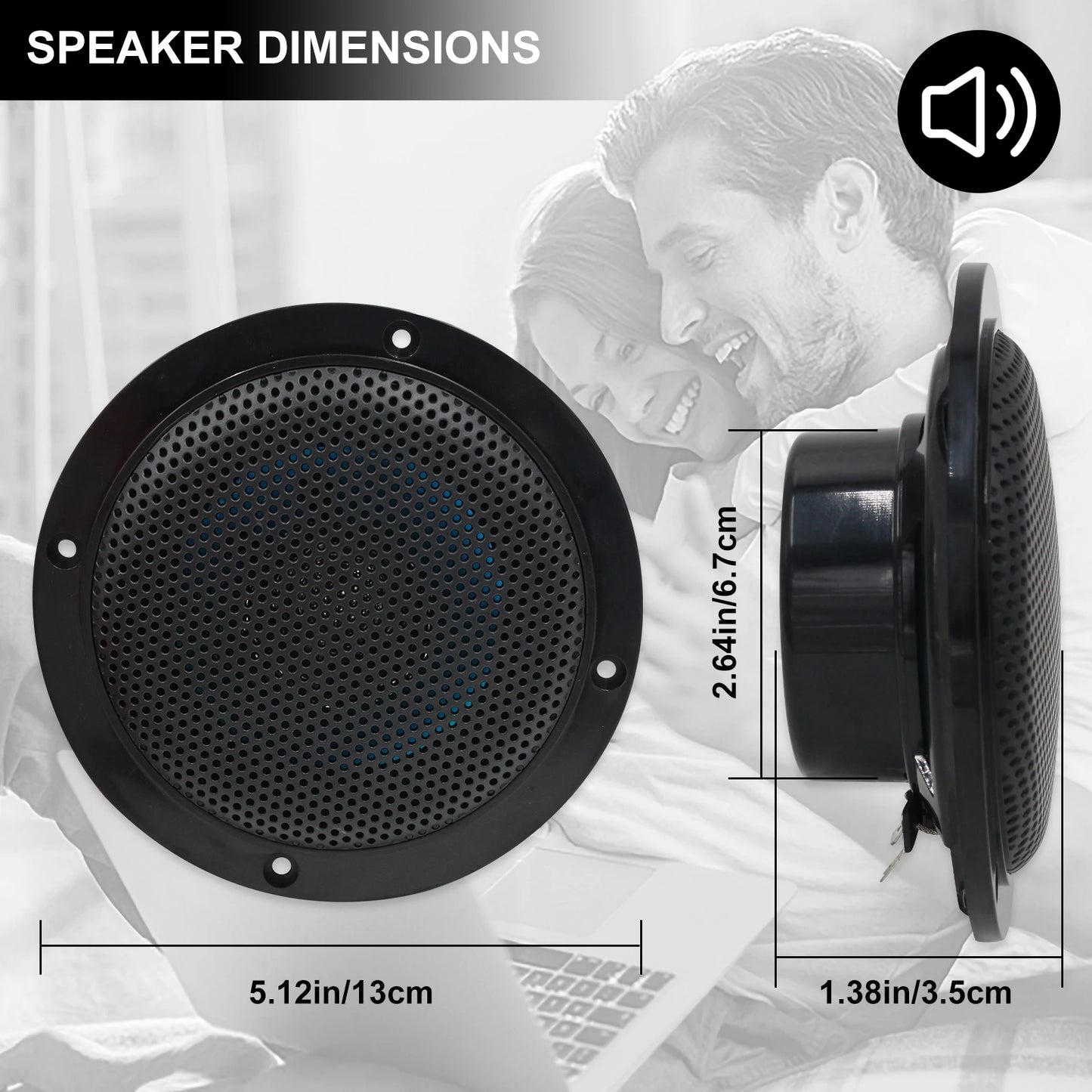 Herdio 4'' Waterproof Marine Bluetooth Ceiling Speakers For Bathroom Kitchen Home Outdoor Camper Golf Cart Boat With Flush Mount