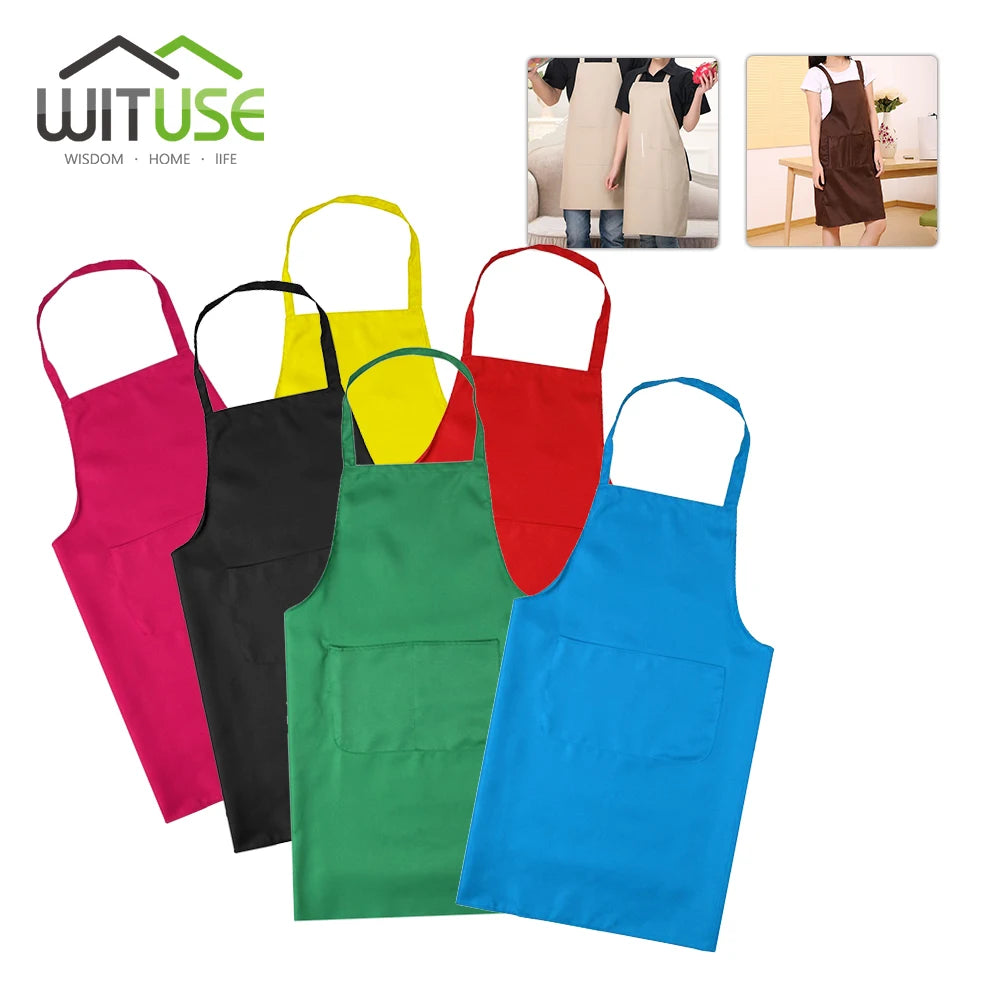 Polyester+ Cotton Blend Sleeveless Apron Black Red Coffee Orange Anti-wear Cooking Kitchen Bib Women Men Aprons With Big Pocket
