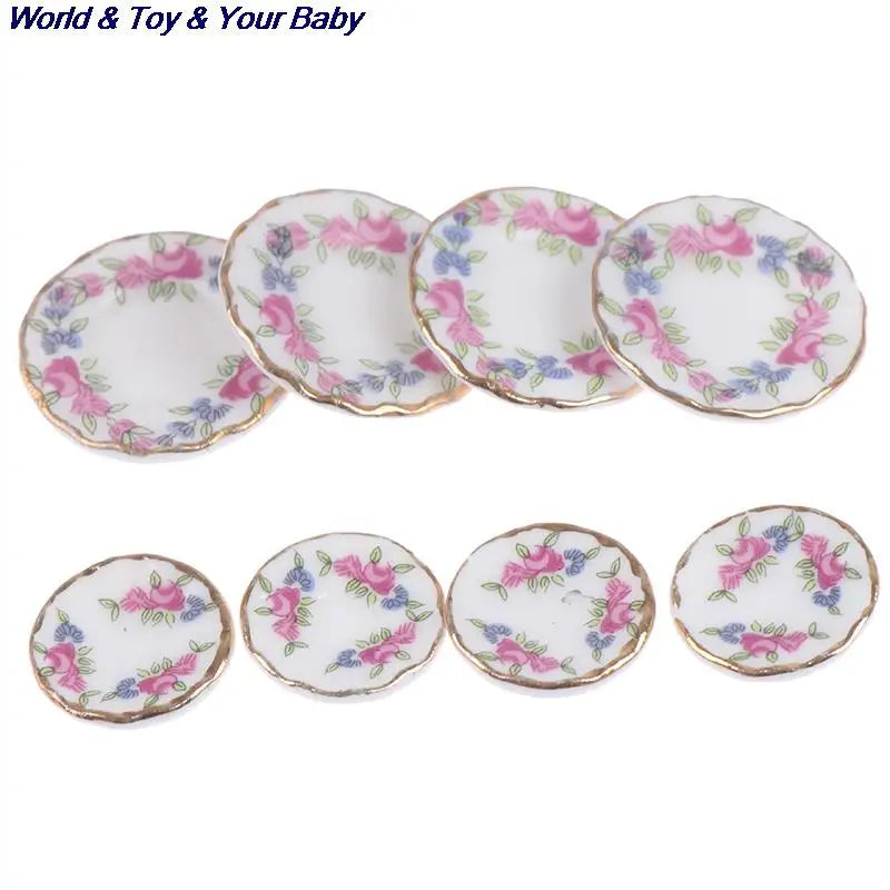 15Pcs 1:12 Miniature Porcelain Tea Cup Set Chintz Flower Tableware Kitchen Dollhouse Furniture Toys For Children