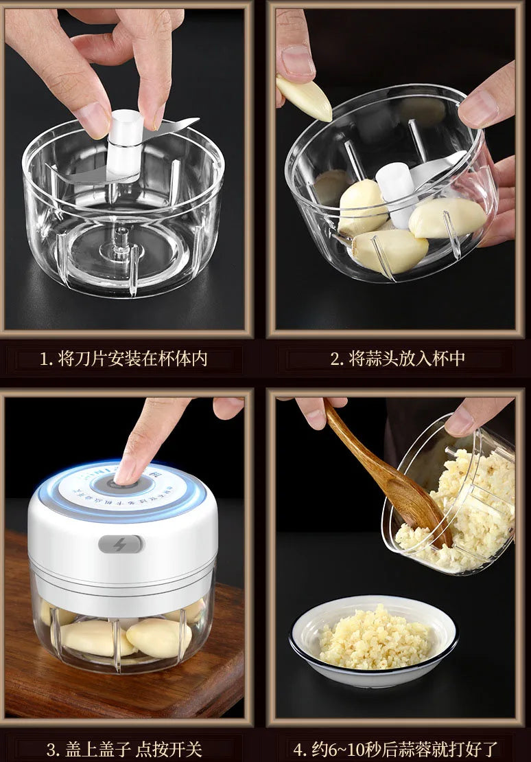 100/250ml Electric Garlic Masher Mini Chopper Vegetable Chili Meat Ginger Masher Machine USB Charging Blenders Kitchen Gadgets