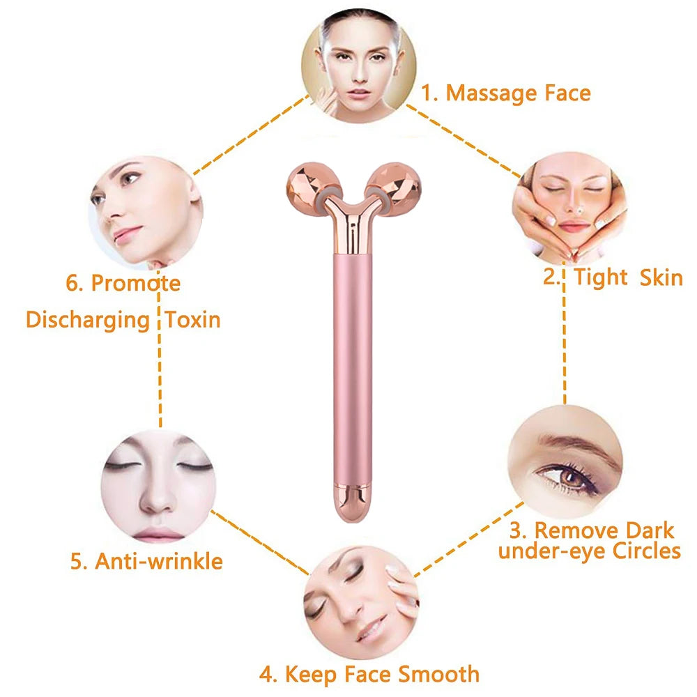 3D Electric Gold Roller Massage Roller Face Lift Beauty Instrument Facial Massager Facial Stick Beauty Skin Care Vibrating Tool
