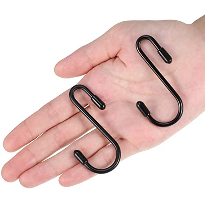 Black S Shaped Hooks Hanging Heavy Duty S Hooks Hanger for Kitchen Bathroom Bedroom Office Pan Coat Bag Plants Hanger Rack