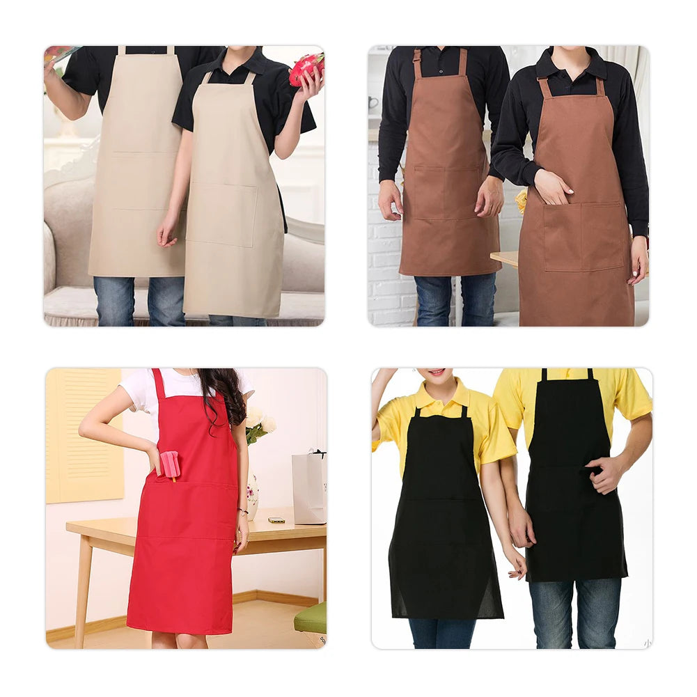 Polyester+ Cotton Blend Sleeveless Apron Black Red Coffee Orange Anti-wear Cooking Kitchen Bib Women Men Aprons With Big Pocket