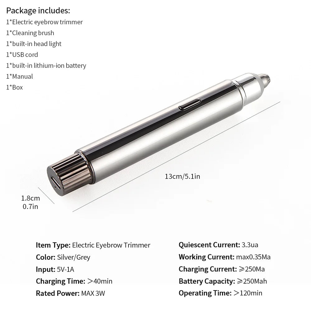 Electric Eyebrow Trimmer Epilator With Light Portable Mini Hair Shaver Facial Hair Removal Razor Lip Hair Fuzz Beard Remover