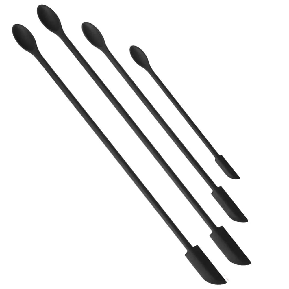 1/3/4Pcs Black Lengthen Mini Soft Jar Cake Cream Jam Scrapers Silicone Makeup Spatulas Butter Knife Kitchen Tools Accessories