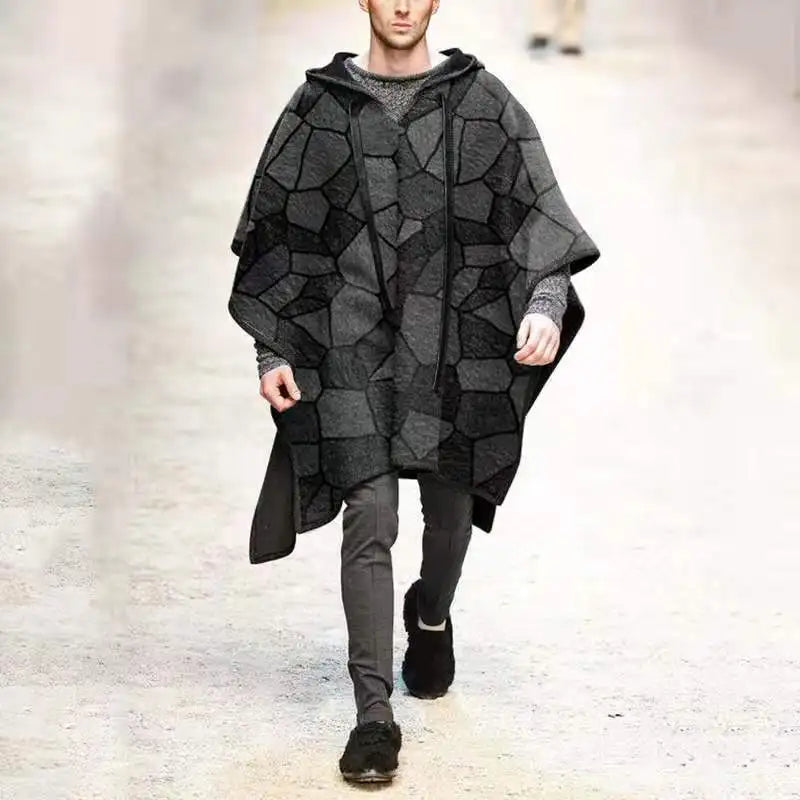 Vintage Poncho Men Oversized Hooded Irregular Trench Punk Male Outerwear Fashion Coats Cloak Hood Letter Print Cape Female