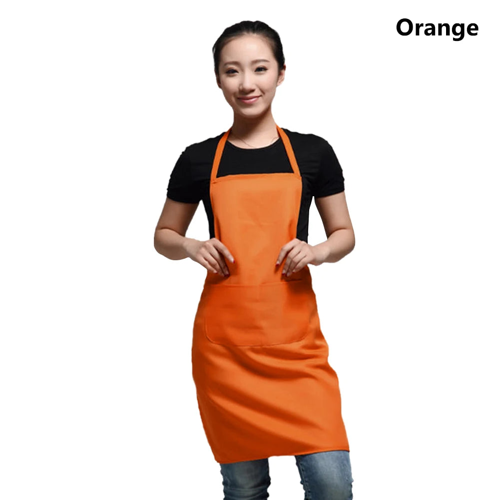 Polyester+ Cotton Blend Sleeveless Apron Black Red Coffee Orange Anti-wear Cooking Kitchen Bib Women Men Aprons With Big Pocket