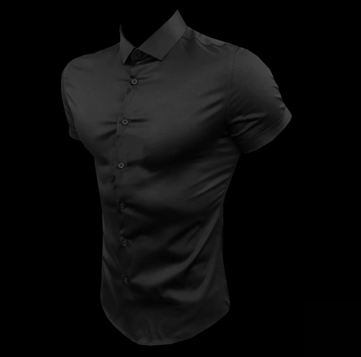Summer Fashion Man Short Sleeve Shirt Solid Fitness Mens Turn-down Collar Super Slim Fit Business Dress Shirt Button Gym Tops