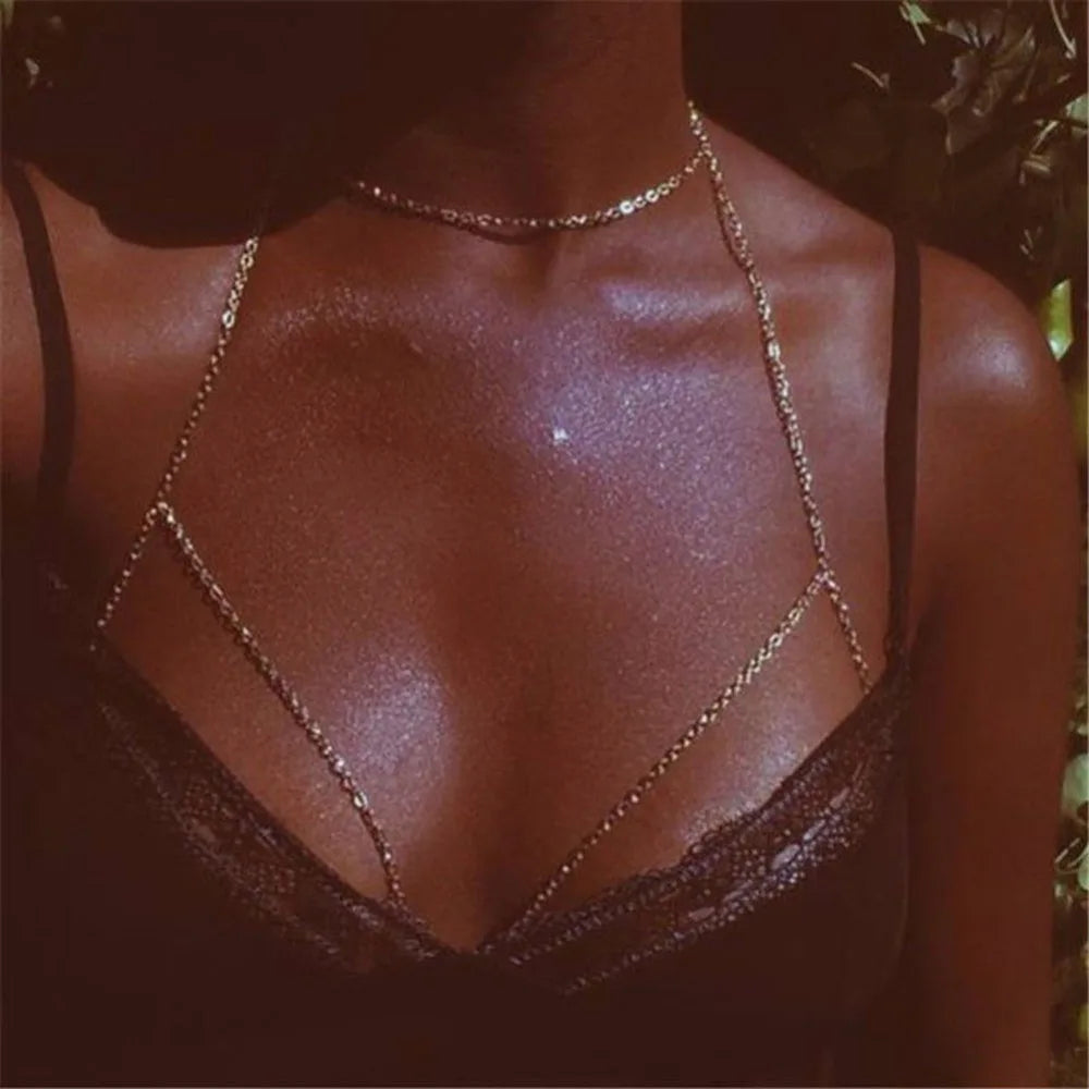 Fashion Sexy Pretty Women Bra Bikini Beach Harness Necklace Waist Belly Body Chain Jewelry