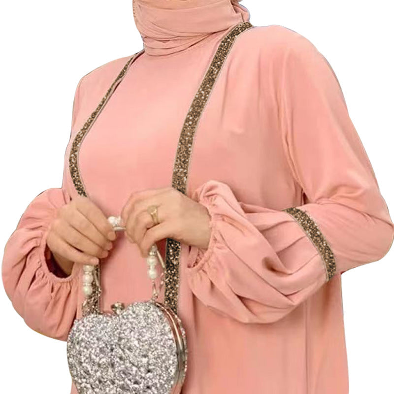 Muslim Women Hijab Dress 2 Piece Set Eid Lantern Sleeve Maxi Long Dress Islamic Clothing Caftan Kimono Big Swing Abaya Dresses