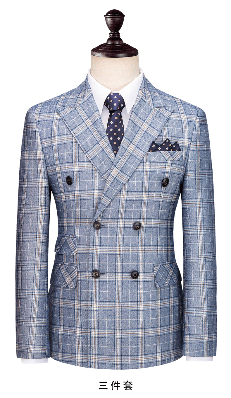 ( Blazer + Vest+Pants ) High-end Brand Fashion Plaid Men's Formal Business Suit 3Pce Groom Wedding Dress Tuxedo Casual Slim Suit