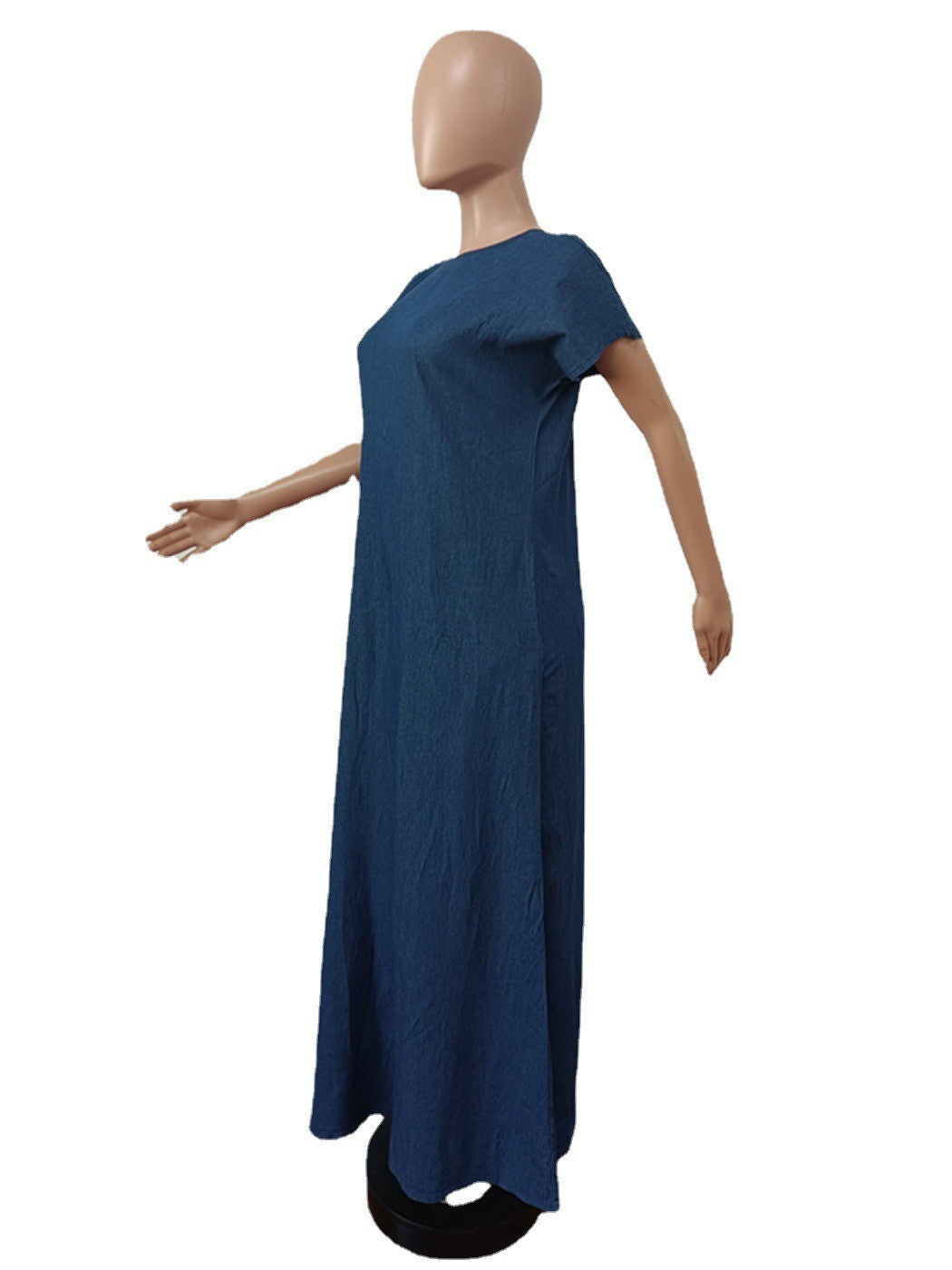 CM.YAYA Vintage Women Fashion Batwing Short Sleeve Denim V-back Loose Slim Maxi Long Dress 2023 High Street Vestido Jean Dresses