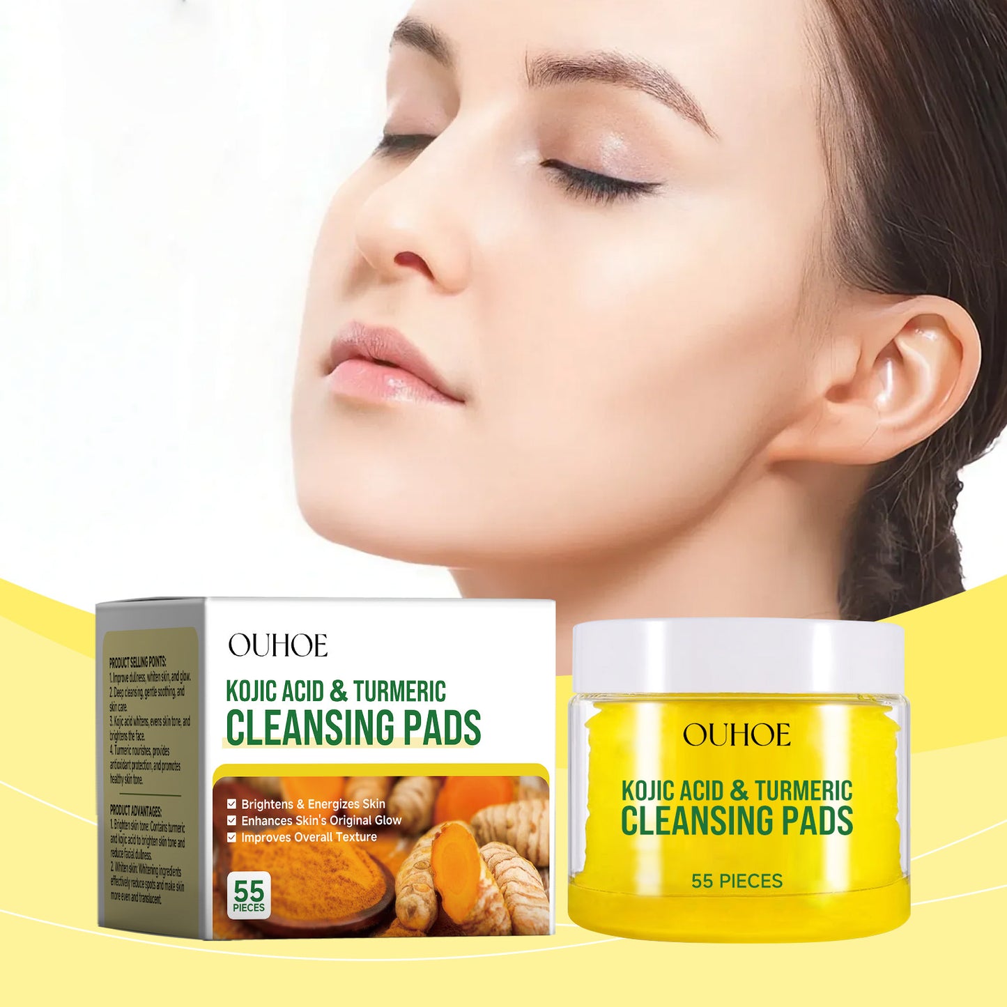 Turmeric Kojic Acid Facial Exfoliating Cleansing Pads Clogged Pores Oil Remover Glow Brighten Daily Lemon Facial Cotton Sponges