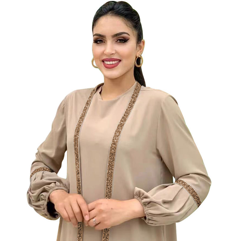 Muslim Women Hijab Dress 2 Piece Set Eid Lantern Sleeve Maxi Long Dress Islamic Clothing Caftan Kimono Big Swing Abaya Dresses