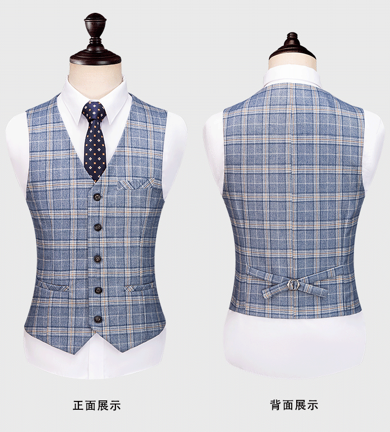 ( Blazer + Vest+Pants ) High-end Brand Fashion Plaid Men's Formal Business Suit 3Pce Groom Wedding Dress Tuxedo Casual Slim Suit