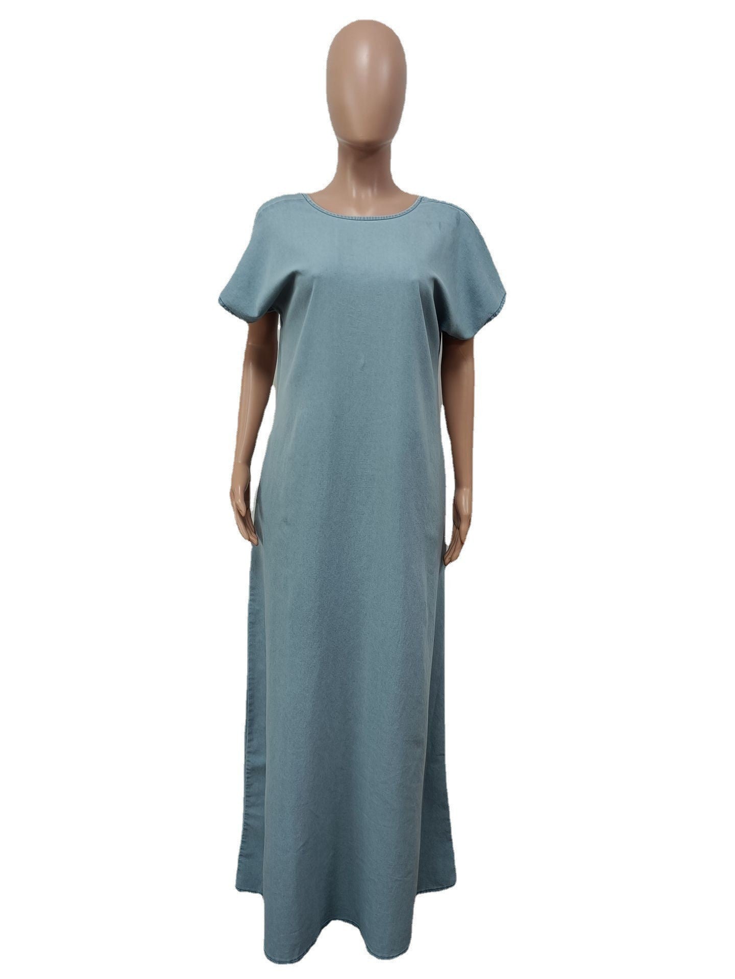 CM.YAYA Vintage Women Fashion Batwing Short Sleeve Denim V-back Loose Slim Maxi Long Dress 2023 High Street Vestido Jean Dresses