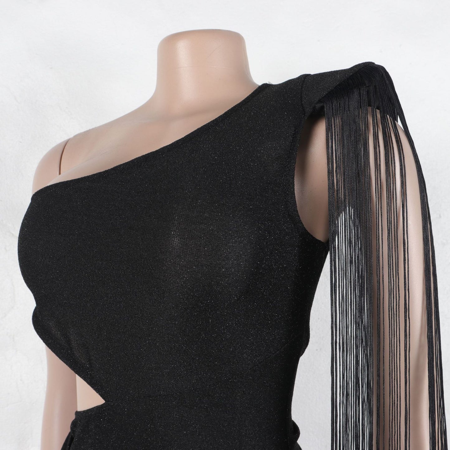 CM.YAYA Women One Shoulder Tassel Sleeveless Long Dress Diagonal Collar Summer Street Evening Sexy Night Party Dresses Vestidos