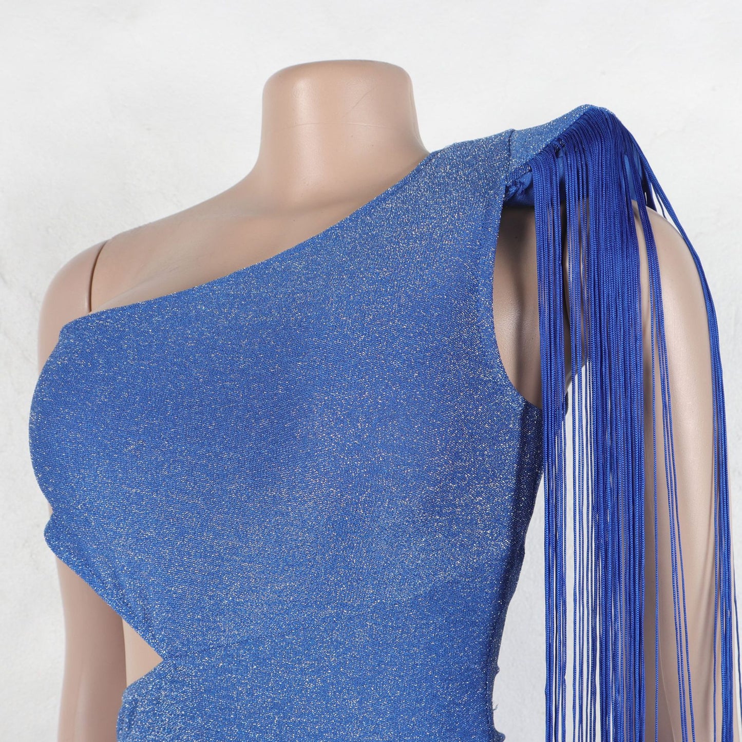 CM.YAYA Women One Shoulder Tassel Sleeveless Long Dress Diagonal Collar Summer Street Evening Sexy Night Party Dresses Vestidos