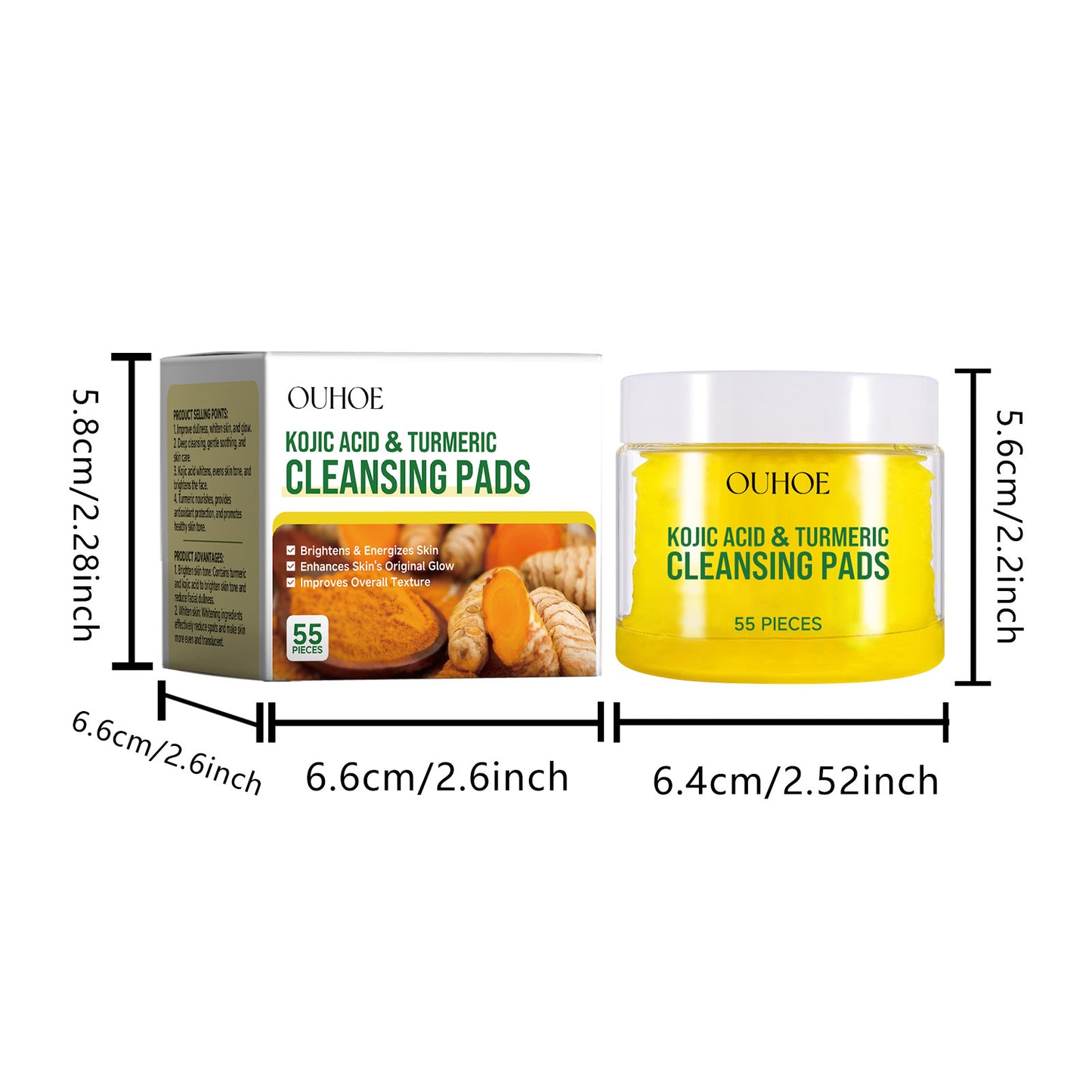 Turmeric Kojic Acid Facial Exfoliating Cleansing Pads Clogged Pores Oil Remover Glow Brighten Daily Lemon Facial Cotton Sponges