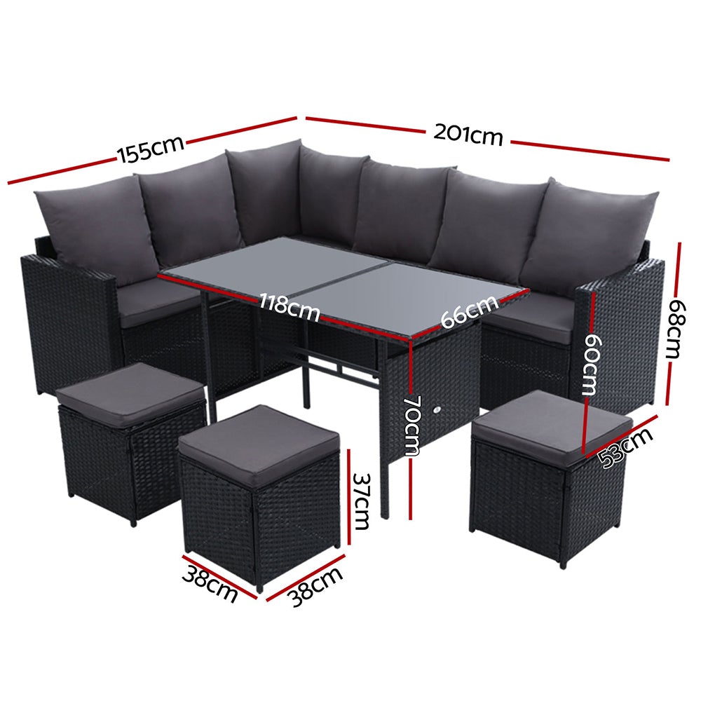 Gardeon Outdoor Furniture Dining Setting Sofa Set Wicker 9 Seater