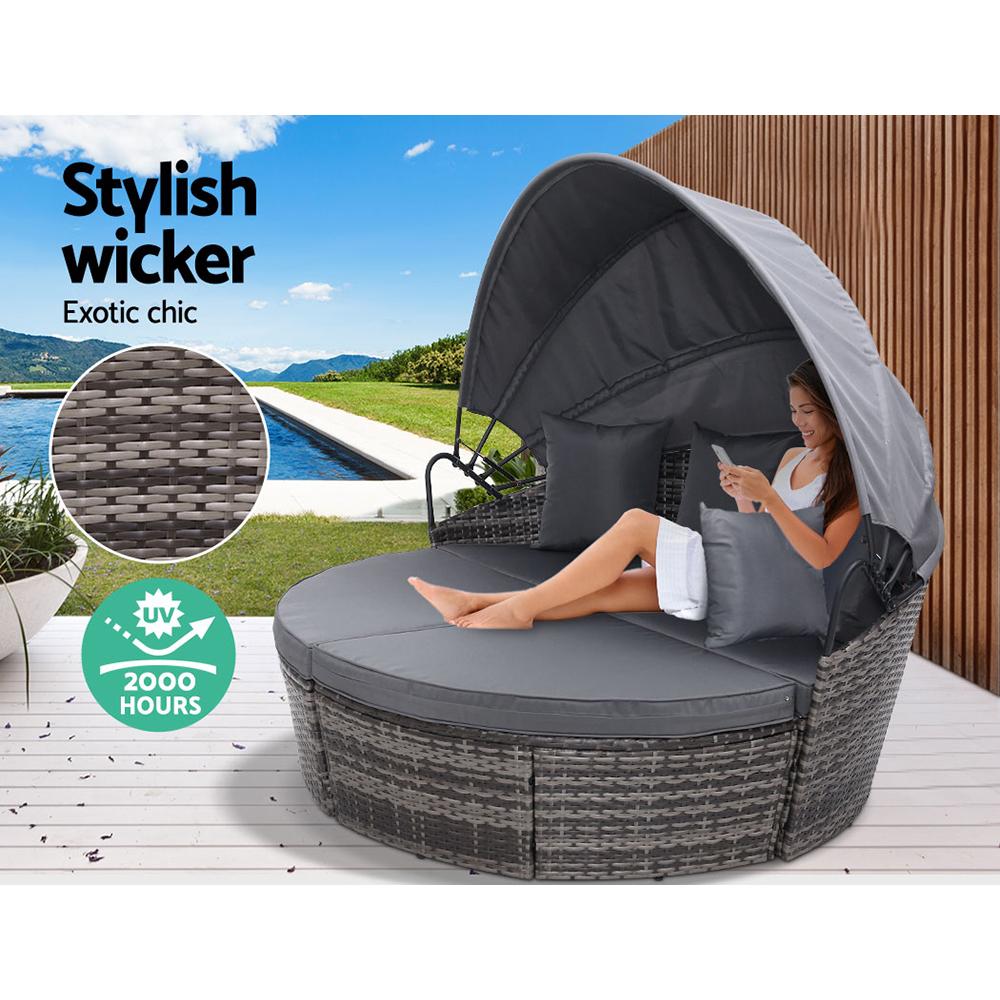 Gardeon Sun Lounge Setting Wicker Lounger Day Bed Outdoor Furniture