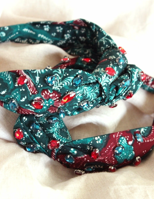 MERAK Peacock Headband, in Turquoise & Red