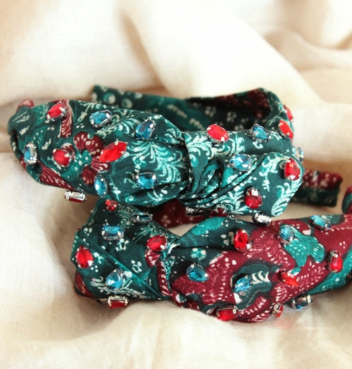 MERAK Peacock Headband, in Turquoise & Red