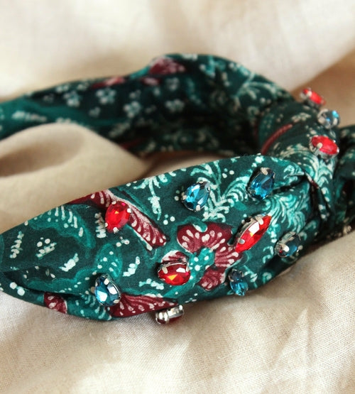 MERAK Peacock Headband, in Turquoise & Red
