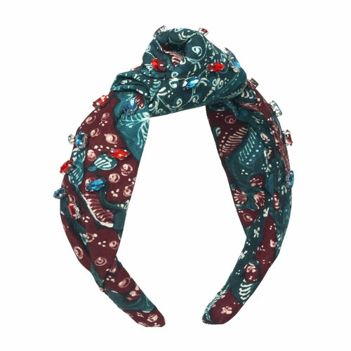 MERAK Peacock Headband, in Turquoise & Red