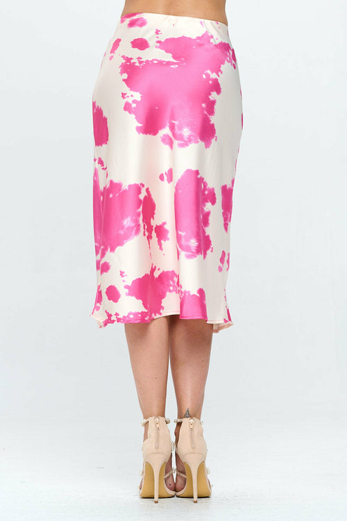 Cow Print Satin Midi Skirt with Slit