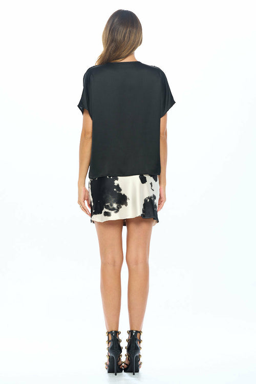 Satin Cowl Neck Short Sleeve Top