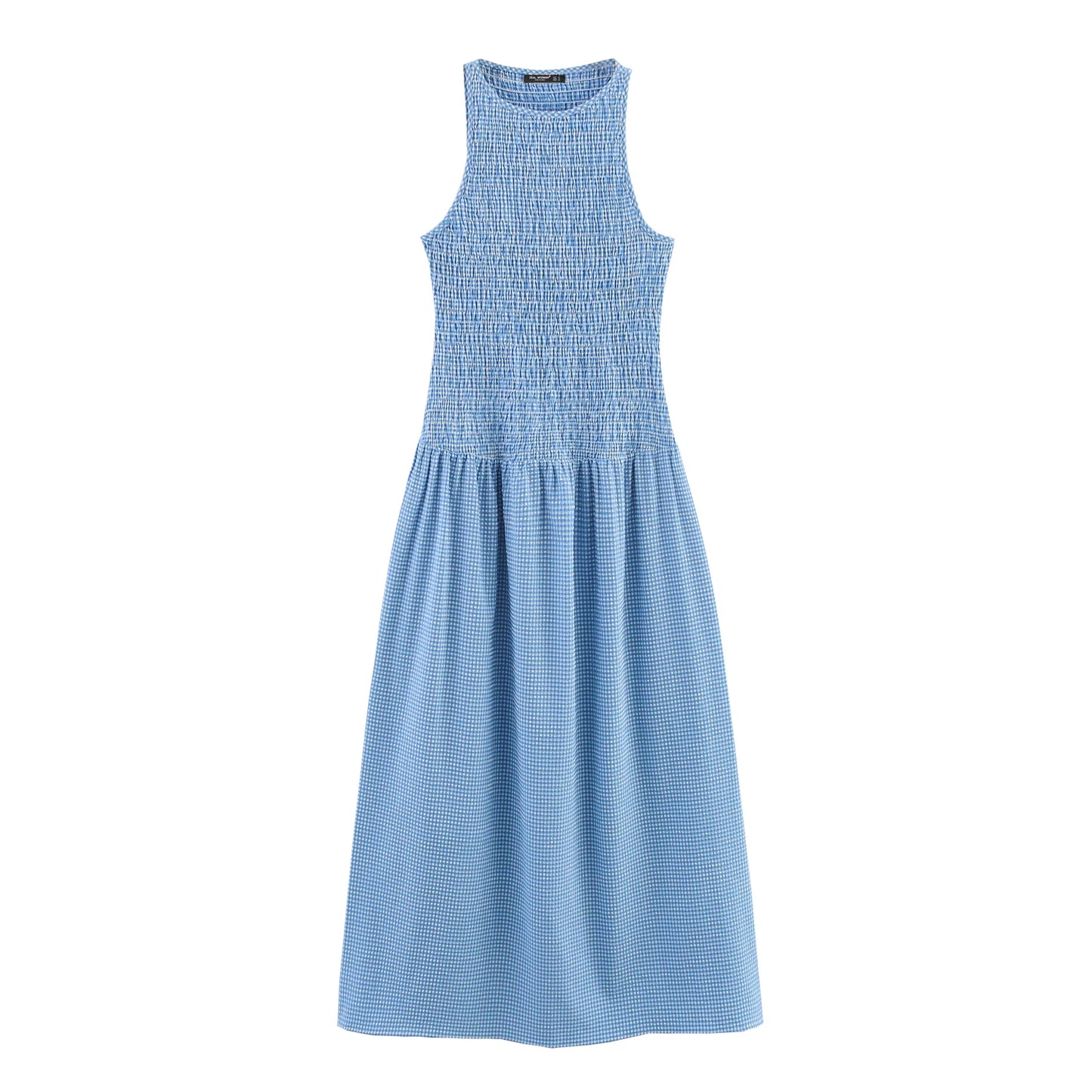 TRAFZA Women Elegant Plaid Vest Dress Sleeveless Stretch Bust Long Dress New 2025 Summer Fashion Romantic Vacation Dress