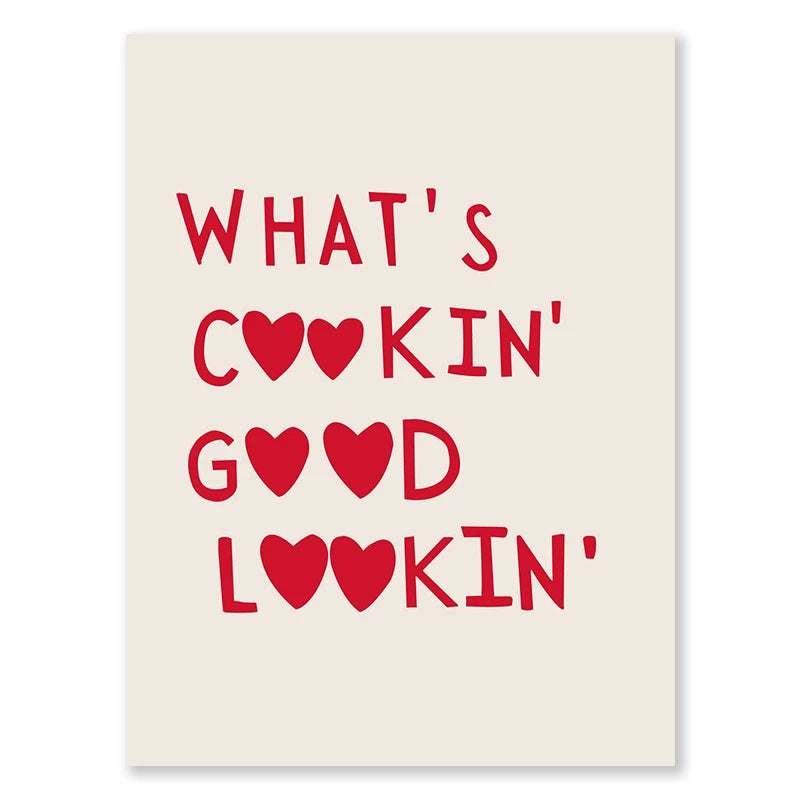 Aesthetic Kitchen Alphabet Wall Art Red Love Phrase Cute Cooking Poster New Wave Simple Canvas Painting Home Kitchen Decoration