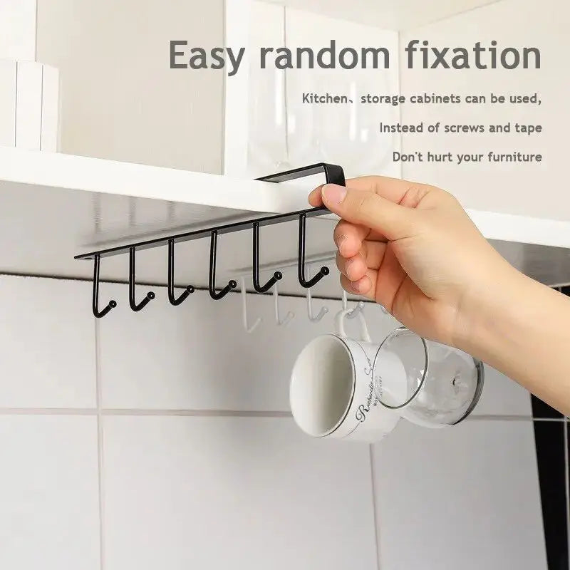 1pc 6 Hook Coffee Cup Mug Holder Black White Hooks Shelf Multifunction Kitchen Cabinet Sundries Organizer Storage Hanger