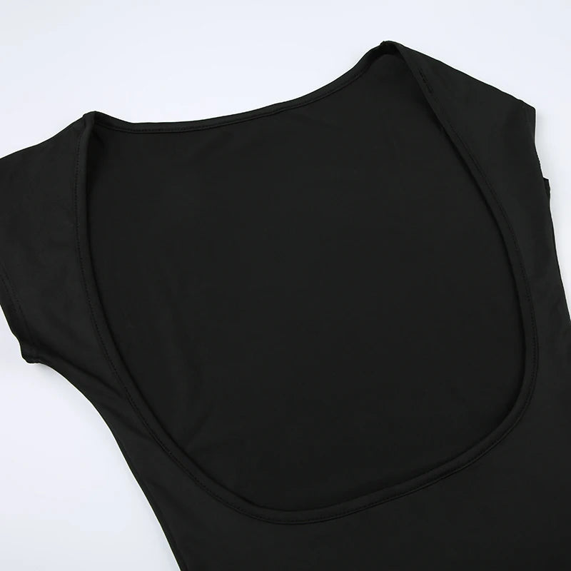 Solid Backless Skinny Sexy Short Sleeve Long Dress Women Elegant Fashion Summer Vacation Outfits