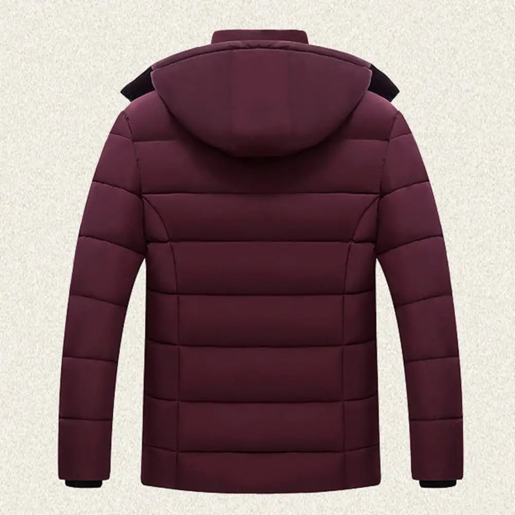 Winter Trendy Cold Proof Hood Jacket Outwear Washable Men Thermal Coat Solid Color for Outdoor Windproof Casual Male Outerwear